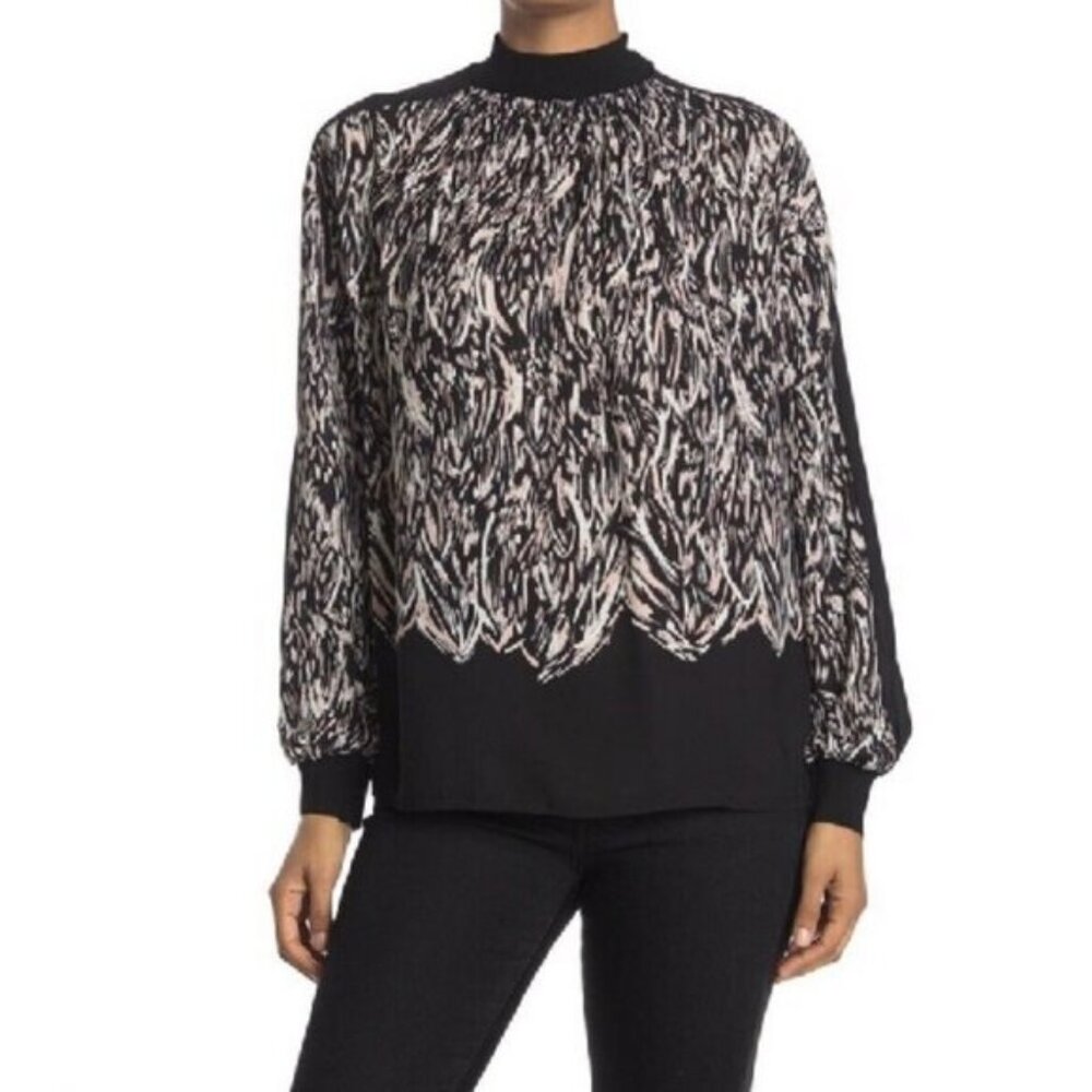 DR2 Black Flutter Sleeve Blouse with Mandarin Collar